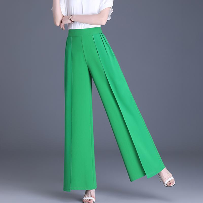Summer Chiffon Wide Leg Trousers Women Fashion High Waist Pants