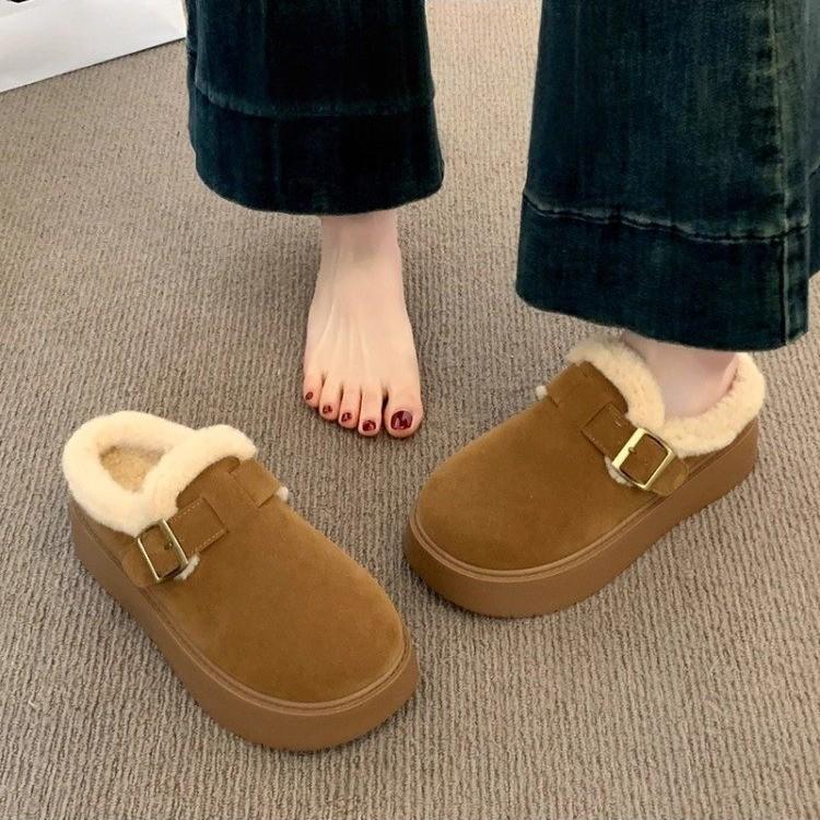 Women's Large Size Thick Bottom Winter Warm Fur One Snow Boots Thickened Lined Ankle Boots Non-slip Hiking Sports Cotton Slippers