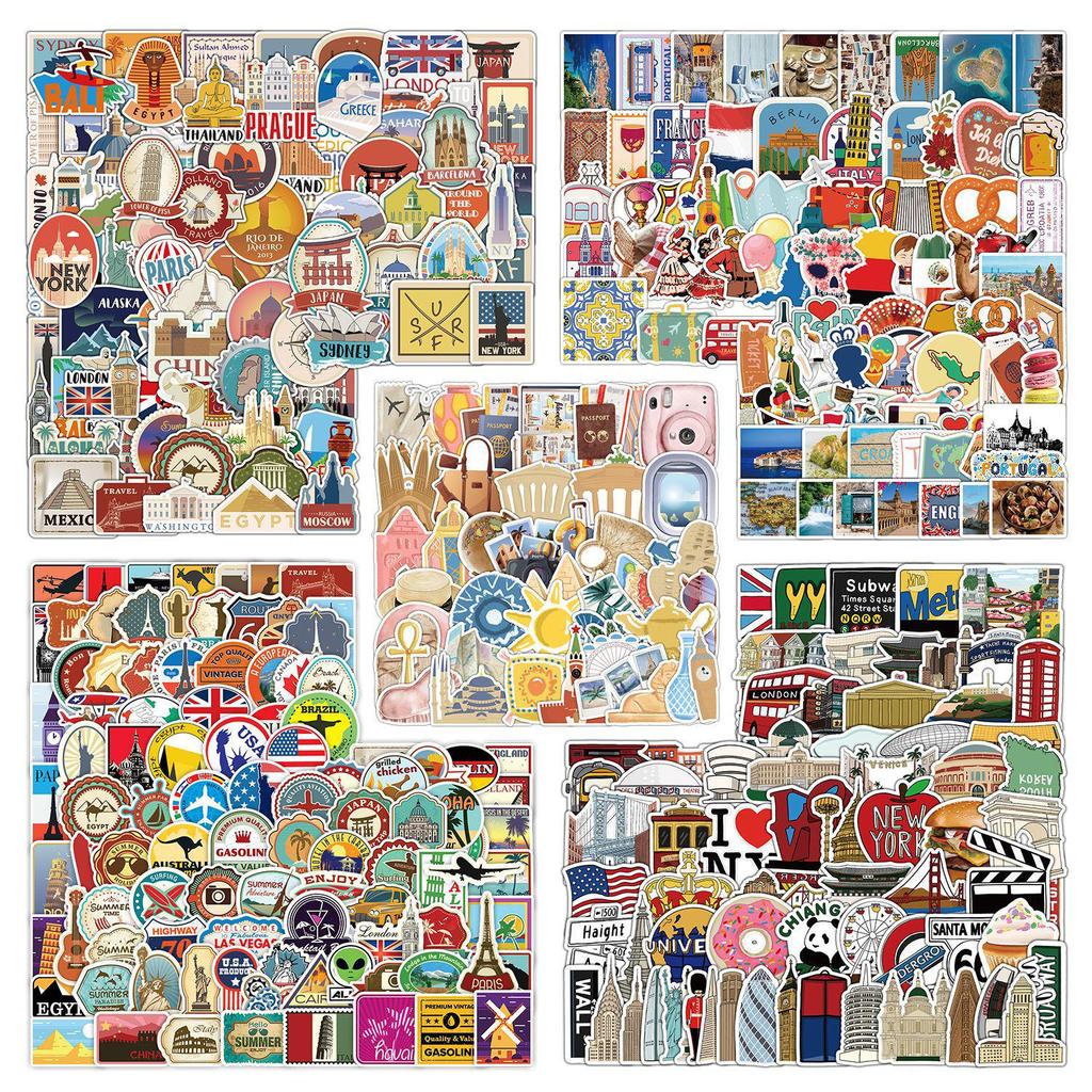 450 vodotěsných cestovních samolepek na notebooky, kufry a skateboardy