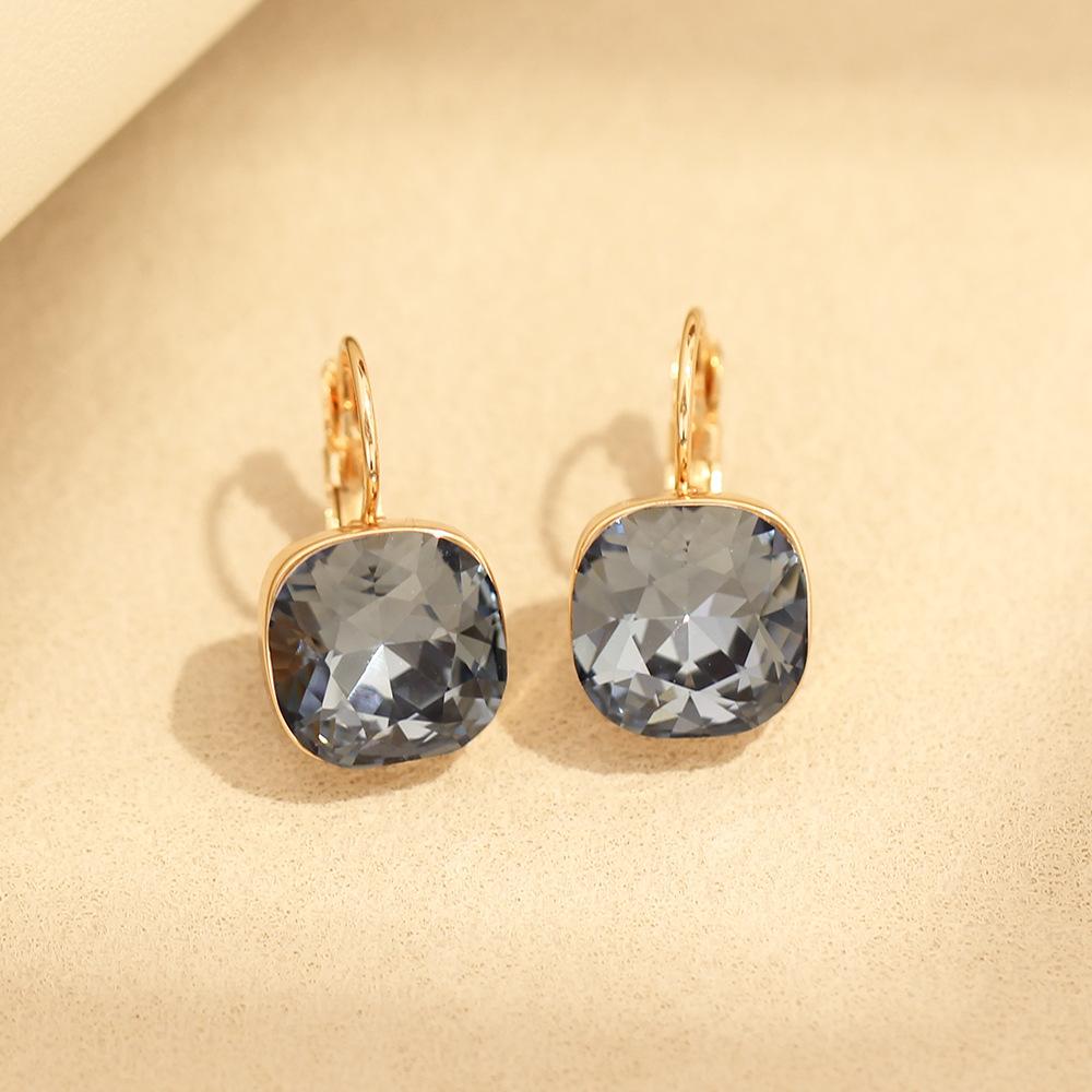 

European and American personality multi-color square crystal ear buckle high-end temperament rose gold versatile earrings earrings women s earrings
