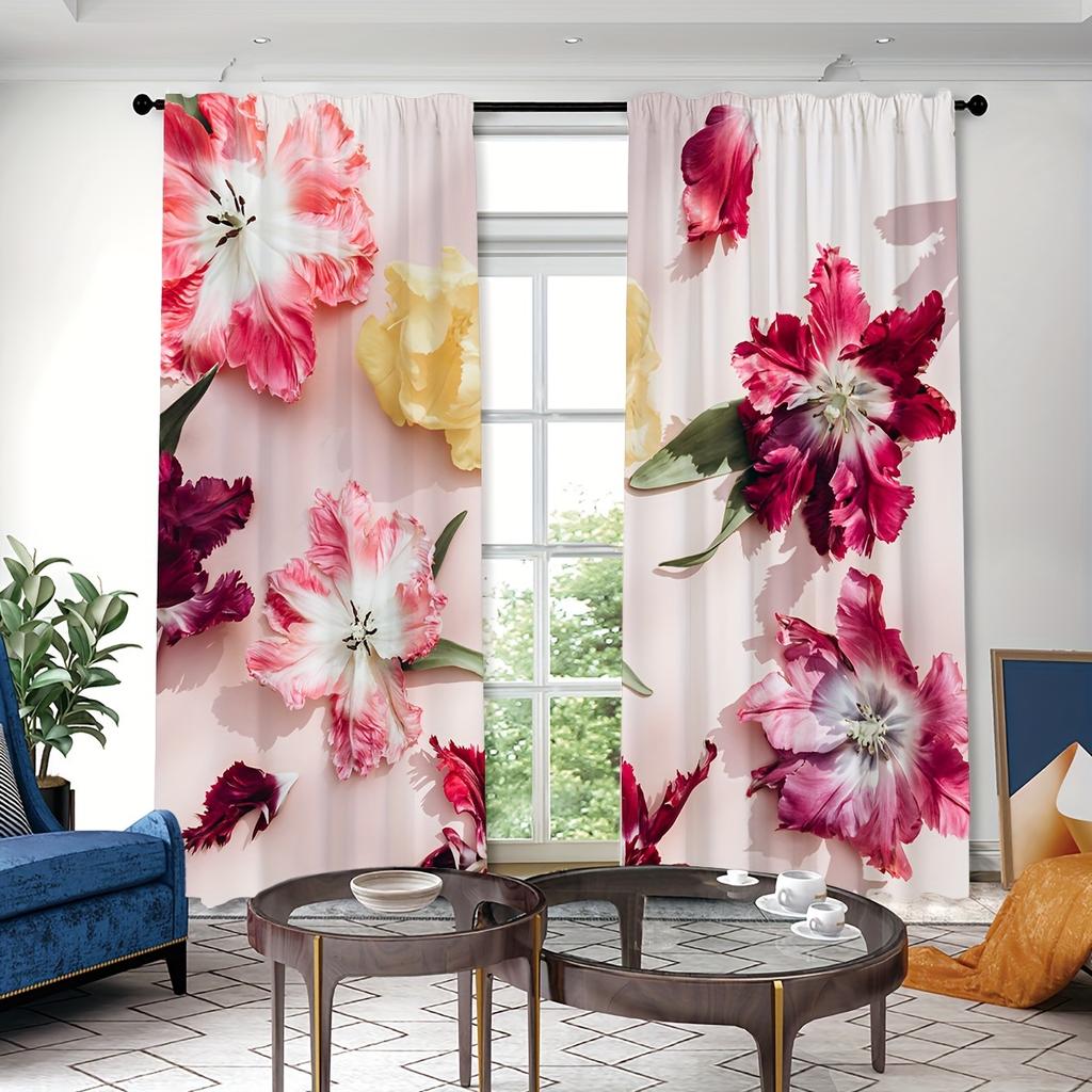2pcs Colorful Flower Pattern Curtain Decorative Window Drape Window Treatments For Bedroom Living Room Home Decoration cortinas