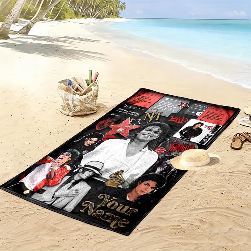 Name Custom King of Pop Print Beach Towel, Large Soft Quick Dry Towel for Beach Camping Swimming