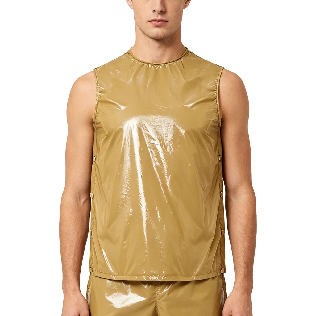 S-3XL Men Vinyl Waterproof Reusable Tank Top Round Neck Sleeveless Press Buttons At Shoulder and Sides for Gymnastics Workout Exercise
