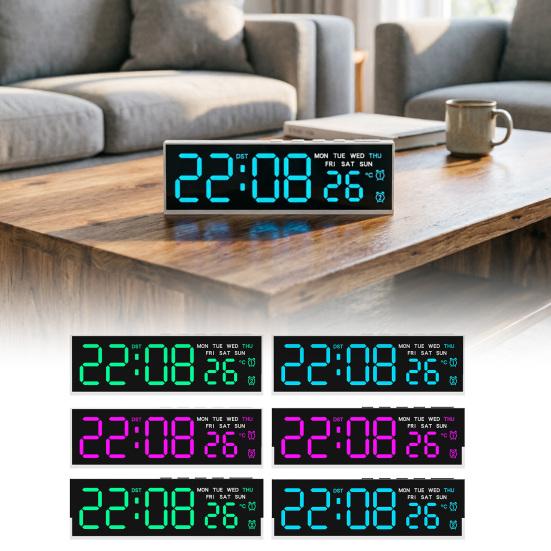 Digital Alarm Clock Large LED Display Brightness Adjustable Battery Operated Home Bedroom Clock with Week Temperature