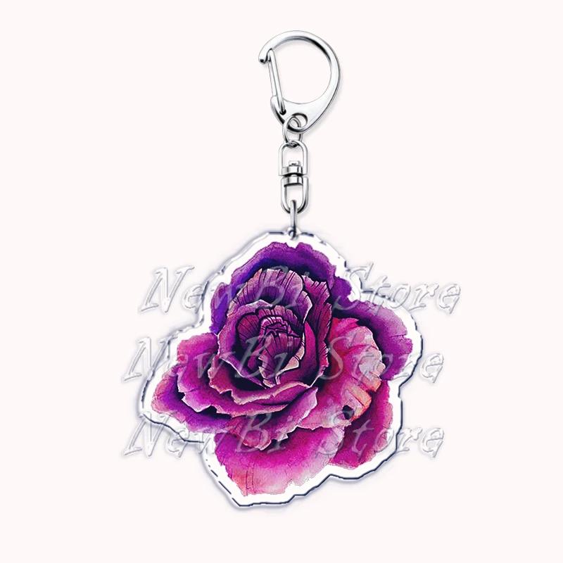 Romantic Pink Rose Flower Keychains Sunflower Red Love Keyring for Accessories Bag Key Chain Ring Jewelry Lovers Friends Gift
