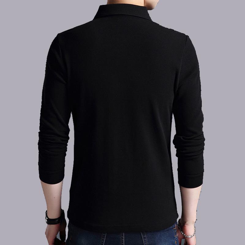 Men's Korean Style Cotton Long Sleeve Polo Shirt - Solid Color, Casual Base Layer