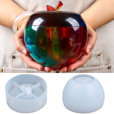 3D Apple Candle Jar Silicone Mold DIY with Lid Storage Box Casting Molds Plaster Concrete Resin Flowerpot Making Christma Crafts