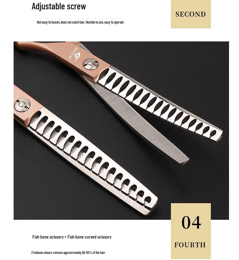 Rose Gold 6.5" Double Tail Pet Grooming Scissors with Curved Tip & Straight Tooth for Cats & Dogs.