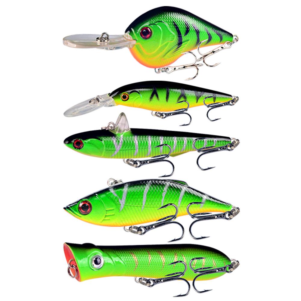 

5 Bionic Minnow VIB Wobbling Lures - Green Artificial Fat Hard Bait LINGYUE