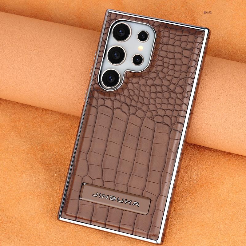Applicable to Samsung s25ultra mobile phone case crocodile pattern Samsung bracket magnetic suction s24u all-inclusive 23u men's leather case