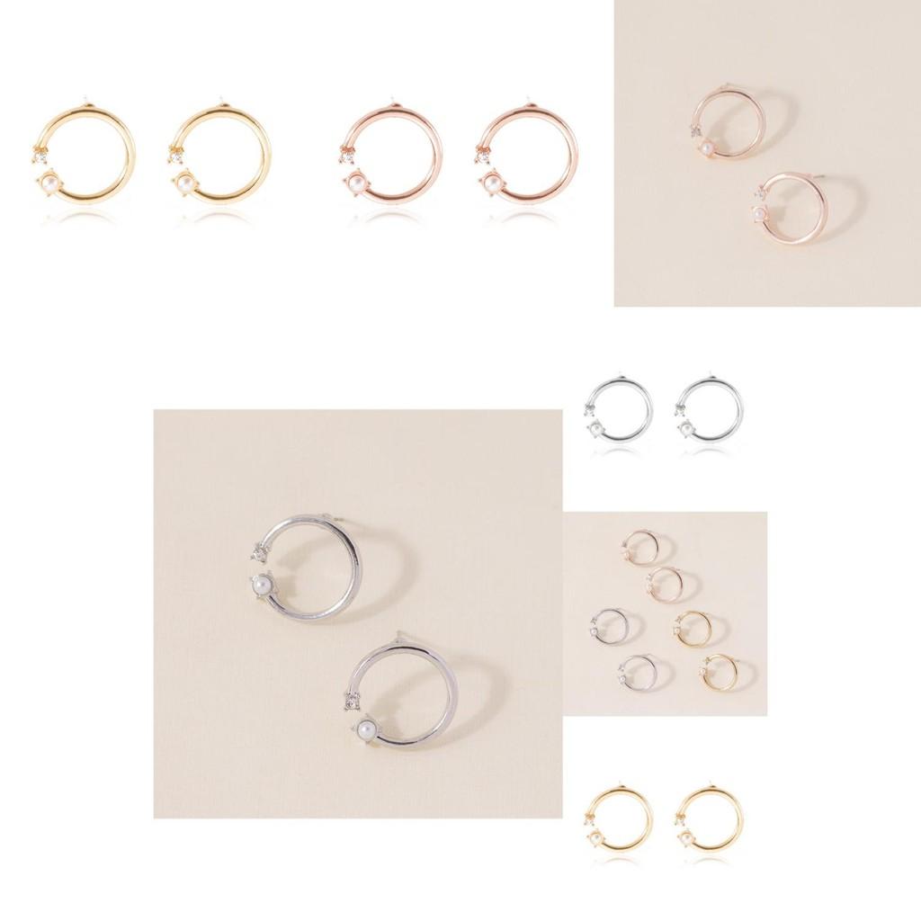 Modern Round Alloy Pearl And Diamond Stud Earrings Summer 2021 Fashion