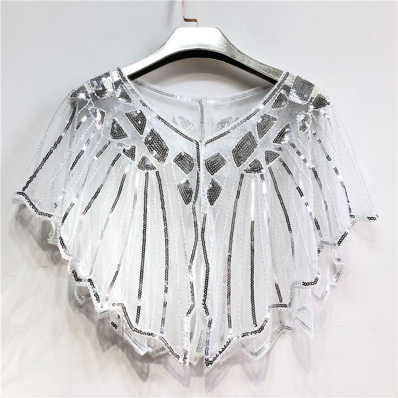 Vintage Flapper Shawl Sequin Beaded Short Cape Beaded Decoration Gatsby Party Mesh Short Cover Up Dress Accessory