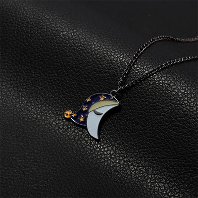 Çift Güneş Ve Ay Birleştirilmiş Karikatür Kolye Güneş Ve Ay Metal Emaye Çift Kolye Kolye Ucu