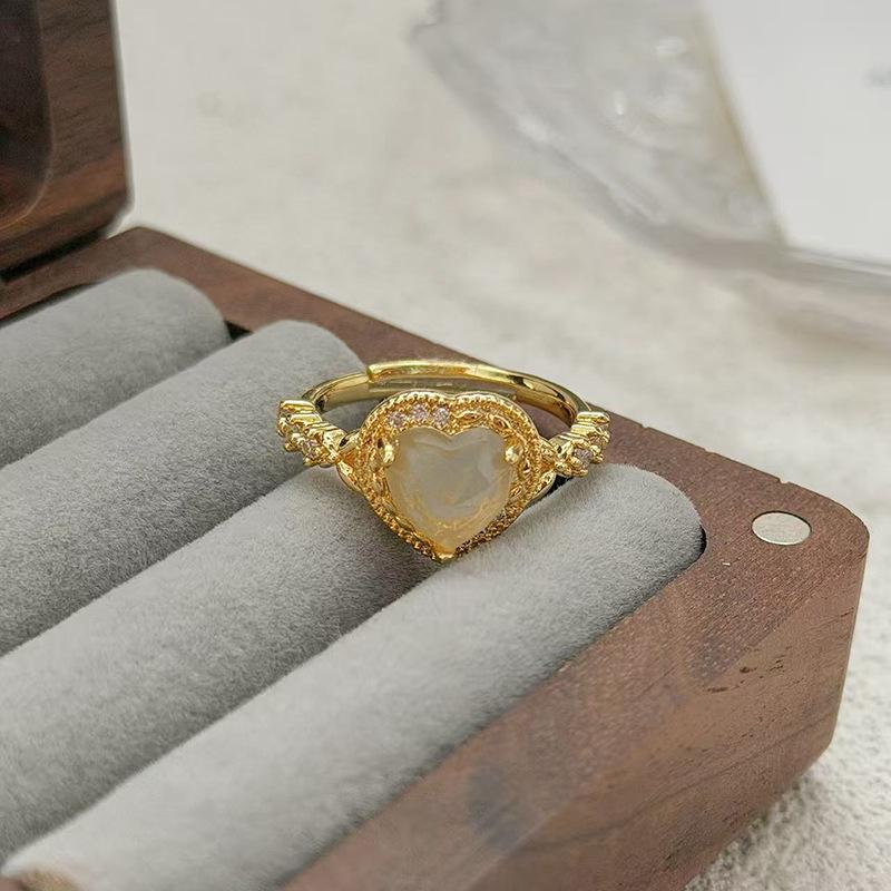 Diamond-Set Retro Light Luxury High-End Medium And Ancient Style Imitation Opal Opening Adjustable Ring Ring