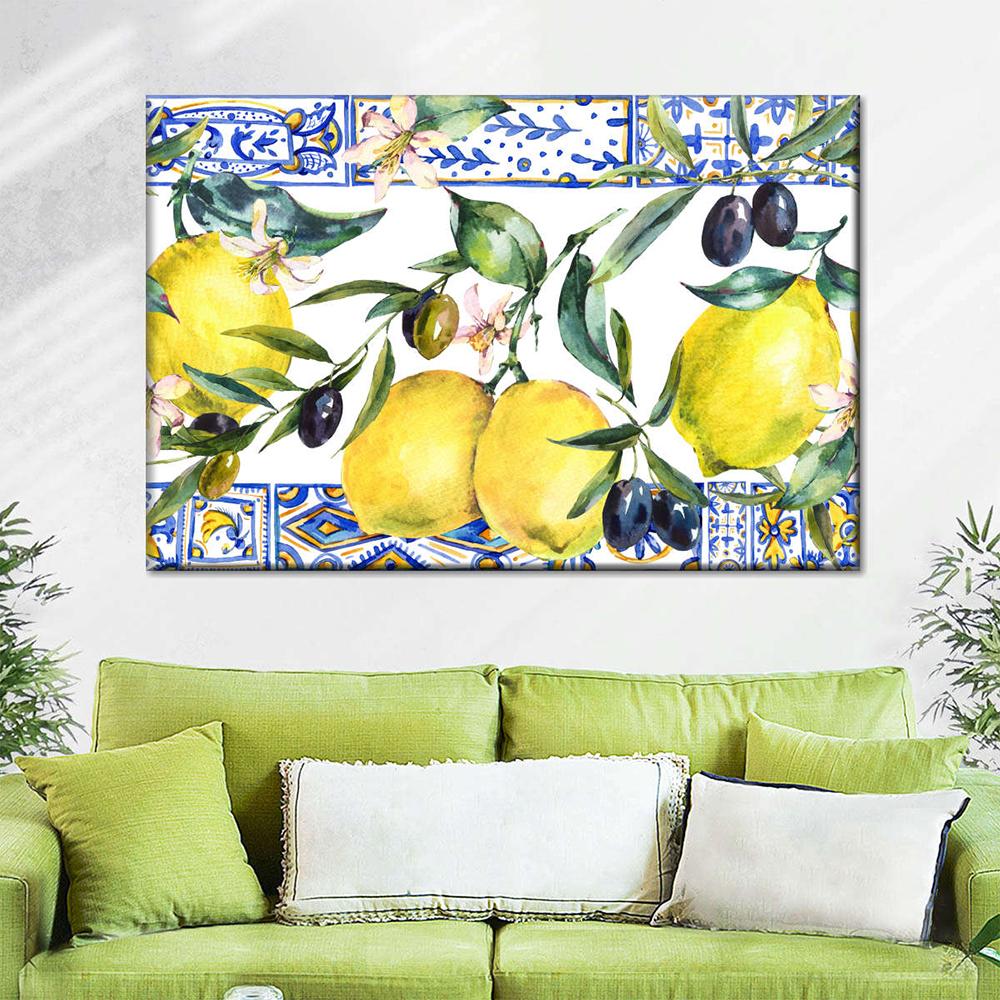 Modern Lemons And Olives Canvas Painting Wall Art Yellow Lemon Posters and Prints for Living Room Kitchen Wall Decor Cuadros