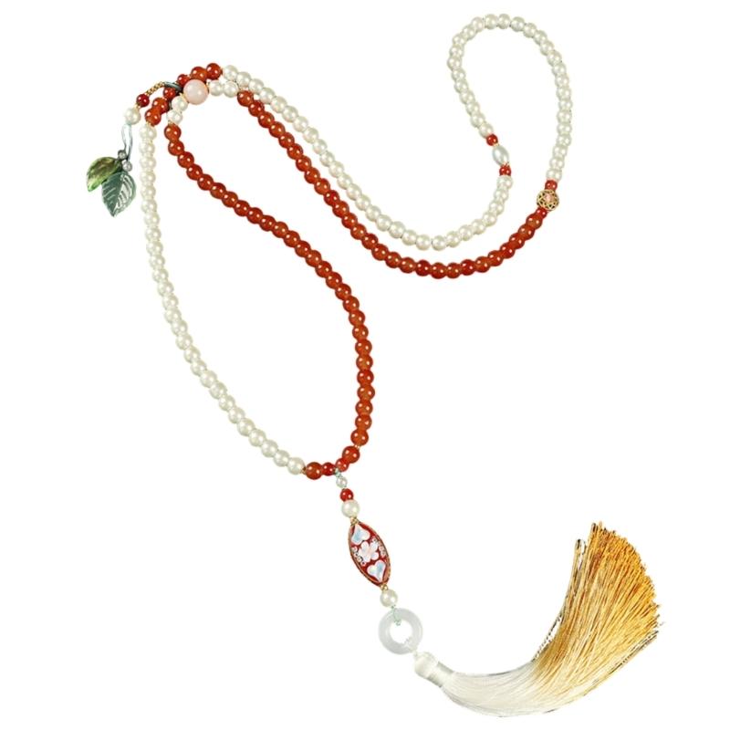 Women's Fashion Long Layering Beaded Fringe Necklace with Glass Stone Accents for Comfortable and Stylish Wear in Various Occasions