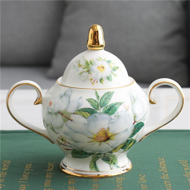 New Chinese Flower Tea Set Teapot Korean Bone China Coffee Cup Saucer Spoon Pastry Dessert Plate String Plate Gift Box Set