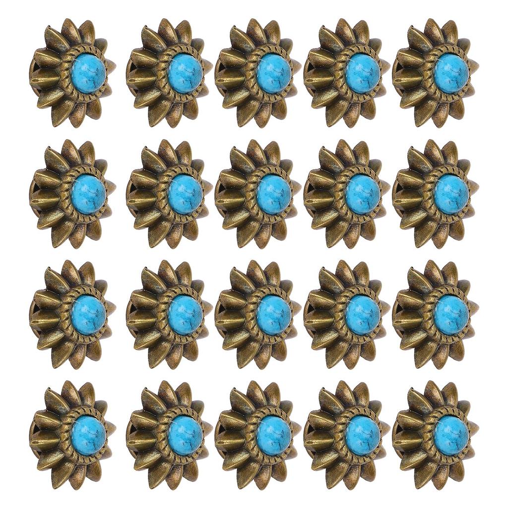 20 Set Daisy Decorative Conchos Buckles Simulation Turquoise Alloy Rivets Vintage Western Metal Screwback Buttons