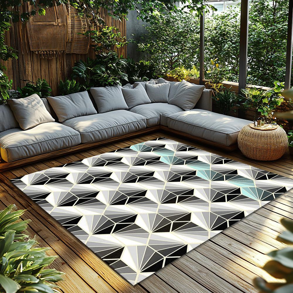 Geometric Area Rug Modern Abstract Carpet Living Room Decor Non Slip Floor Mat Washable Indoor Outdoor Home Accent