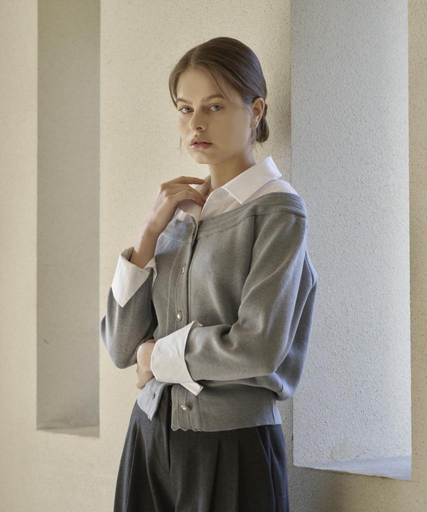 Eima Off-Shoulder Layered Knit_Gray