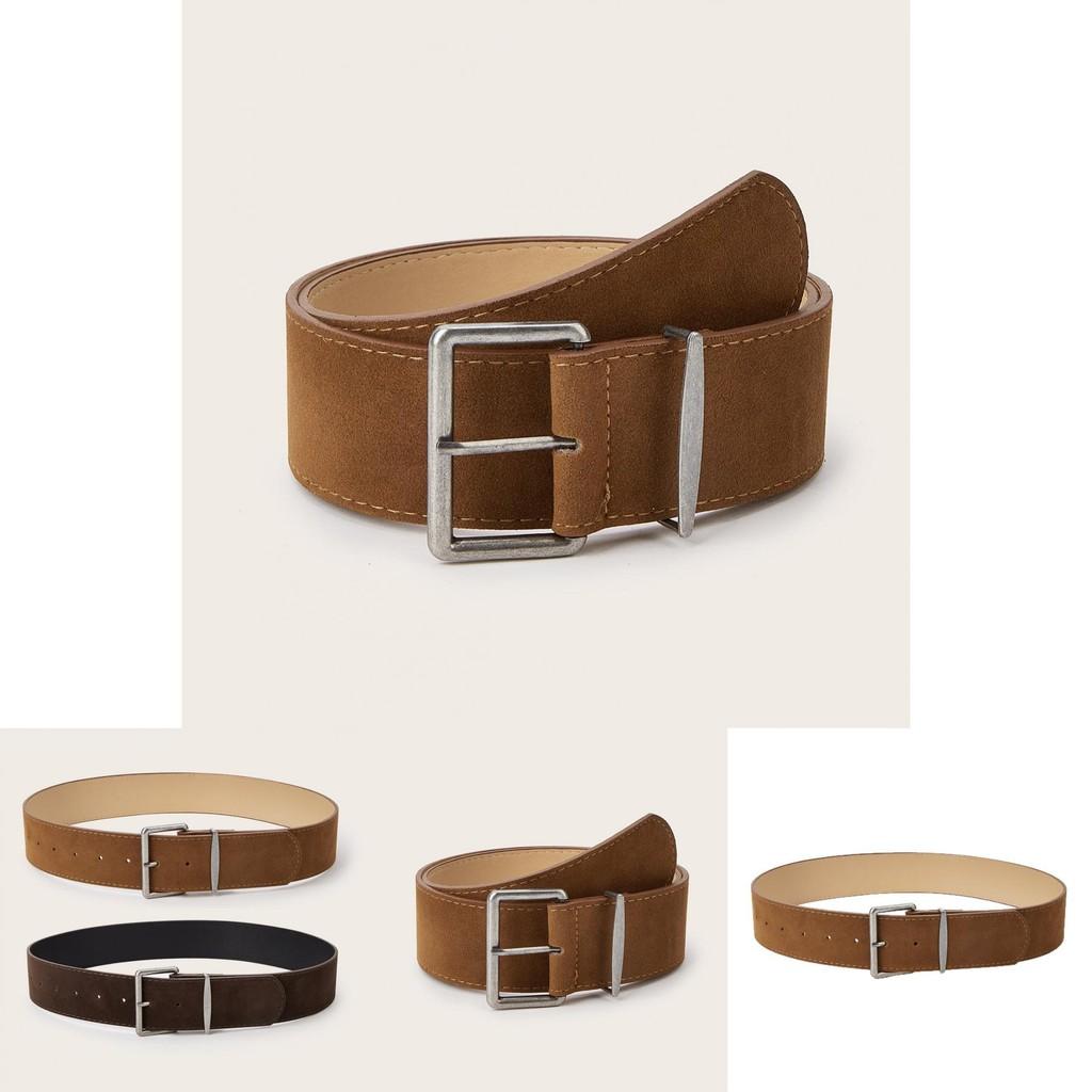 Simple Solid Color Suede Square Buckle Decoration Women Casual Belt