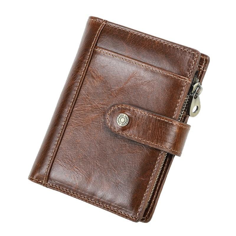Full Grain Color Changing Head Layer Cowhide RFID Anti-theft Brush Men's Wallet Buckle Three Fold Leather