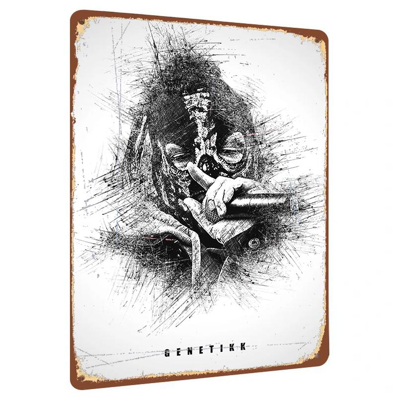 

Genetikk Masked Rapper Microphone Sketch Metal Wall Art Urban Music Decor for Home Studio 20x30cm（7.8x11.8inch）