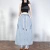 Dimanaf 2025 Plus Size Summer Elastic Denim Skirts Women A-Line Fashion Loose Long Skirt High Waist Vintage Maxi