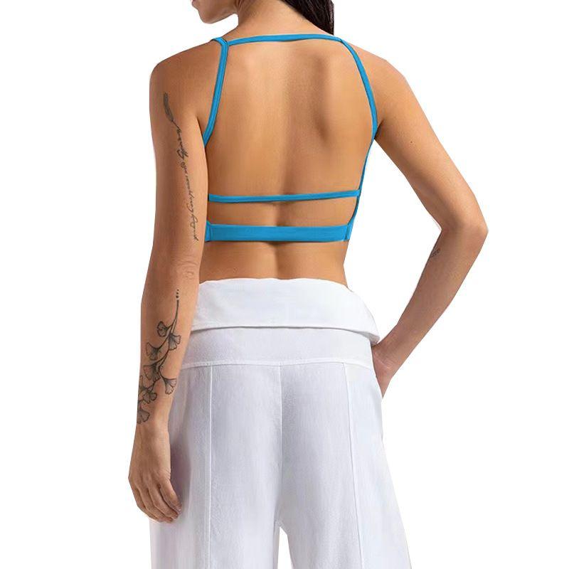 

Open Back Yoga Vest Women s Back High Elastic Quick-Drying Sports Workout Underwear Dance Running Training Spaghetti Strap Bra Elastic Lake Blue S