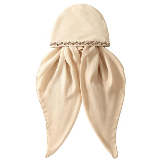 Turban Hat Soft Breathable Elastic Fabric Rhinestone Embellished Brim Adjustable Headscarf Hat Outdoor Travel Photography Headwear бежевый