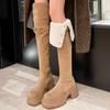2025 Winter Velvet Warm Knee Boots Women's Retro Lapel Knight Boots Thick Heel Thick Sole Long Snow Boots