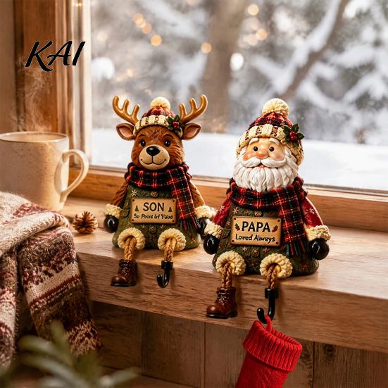 Organizer Hook Christmas Stocking Holder, Mantel Resin Sitting Leg Hook, Unique Hanger Festive Character Ornament for Holiday Home Fireplace