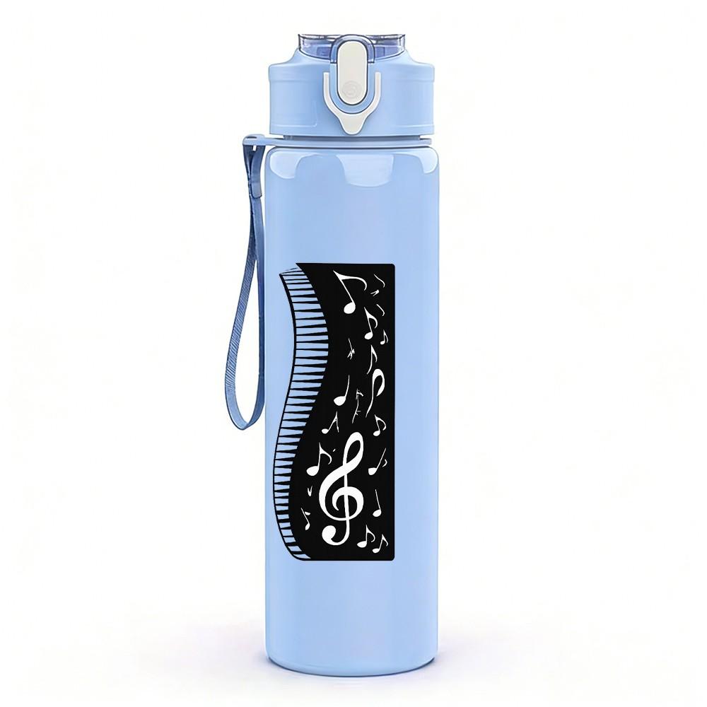 1PC Musical Note Piano Pattern 750ml Color Plastic Sports Water Bottle Leakproof Flip Straw Lid Suitable for Sports Office Home Use