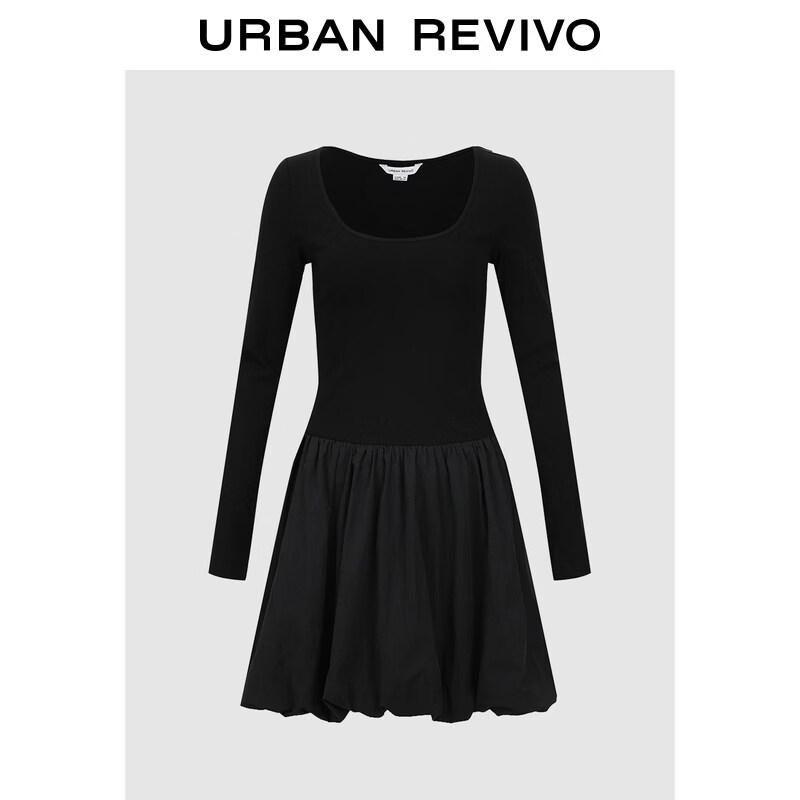 UR2026 Women s Spliced Pleated Casual Dress XS