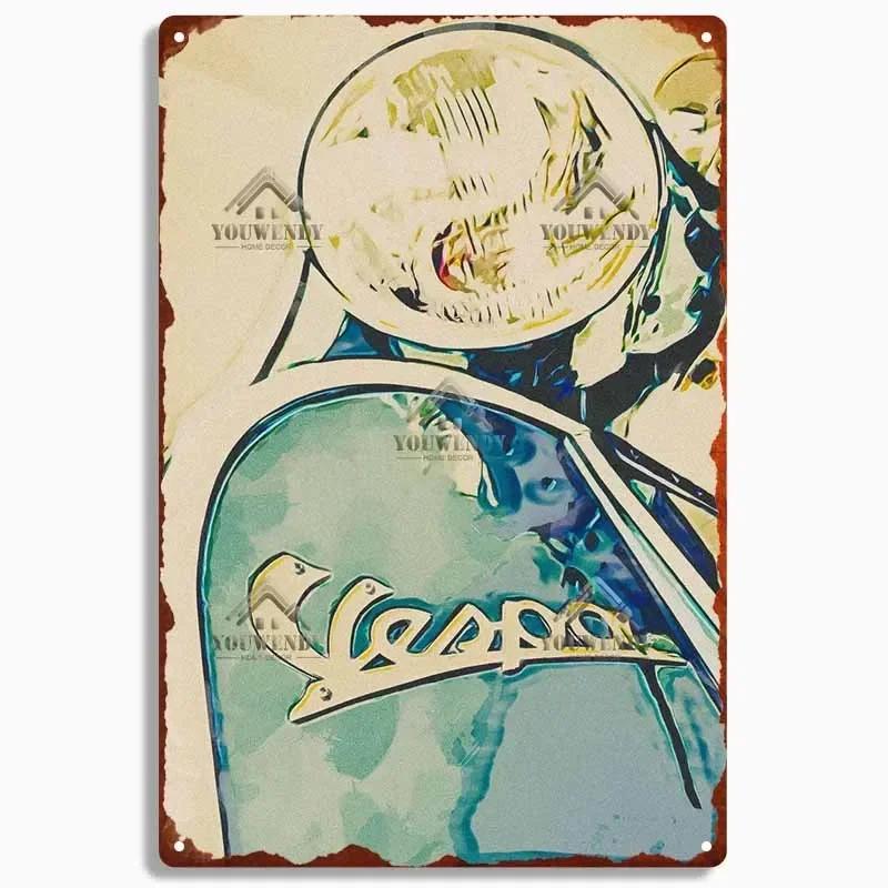 Retro plechová cedule pro domácí dekoraci, Vintage kovový plakát Vespa, Bar, Klub, Motocyklová garáž Nástěnná dekorace, Značka