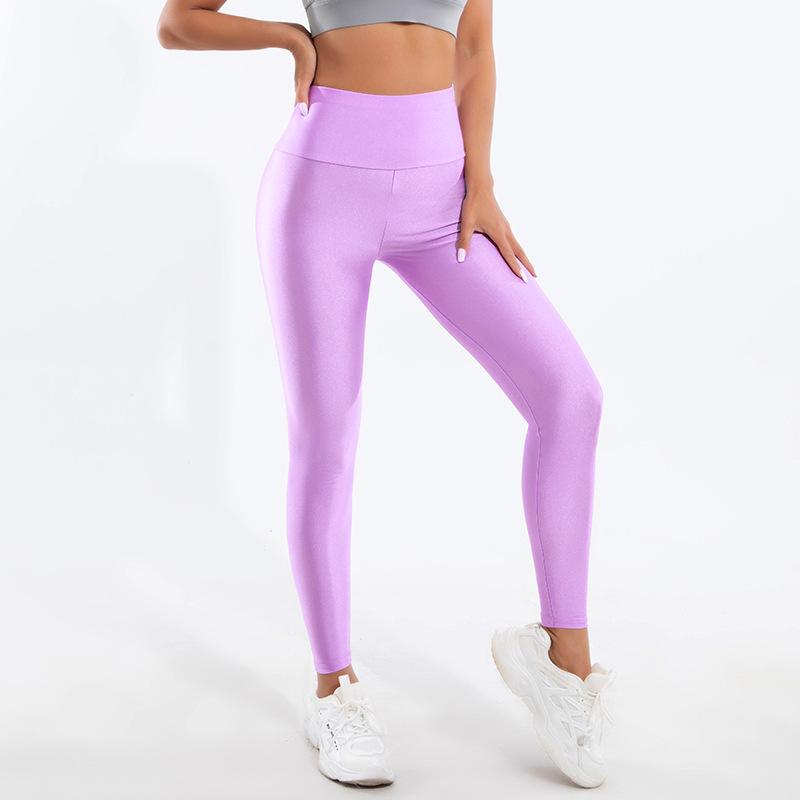 European-style Glossy Leggings High-waisted Solid Color Nine-point Pants Fashion High-stretch Waist Tight Leg Pants