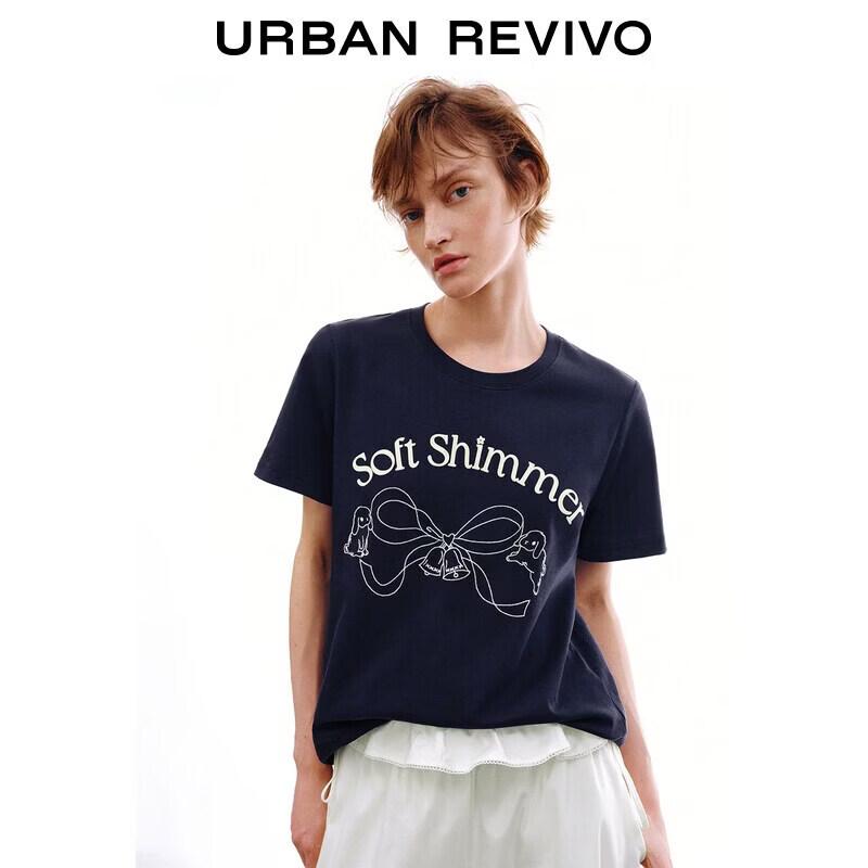 Women s Urban Letter Embroidered Cotton T-shirt XL темно-синий/длинный стиль