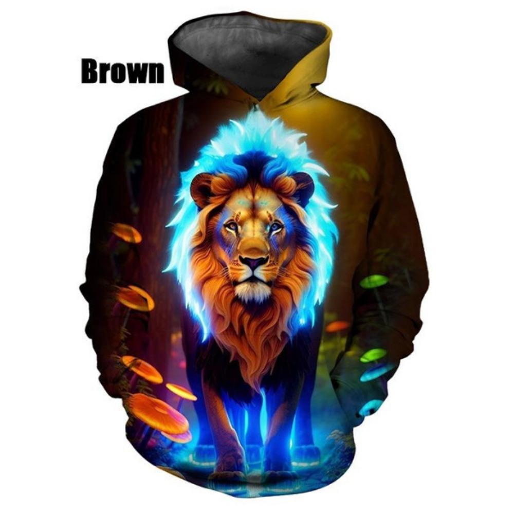Felpa con cappuccio 3d alla moda con motivo leone, felpe casual a manica lunga, pullover streetwear Harajuku