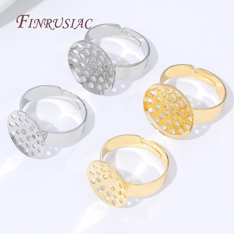 2/4/6pcs Adjustable 14K Gold Plated Open Ring Settings Blank Base Bezel Cabochons Rings For Jewelry Making DIY Finger Ring Blank