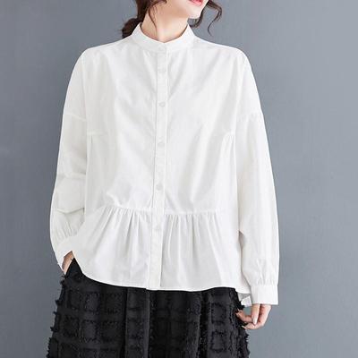 Langarm Oversized Vintage Hemden & Blusen aus Baumwolle für Blusen Lässige lockere Frühlings- und Herbstoberteile Damen Button-Up-Hemd