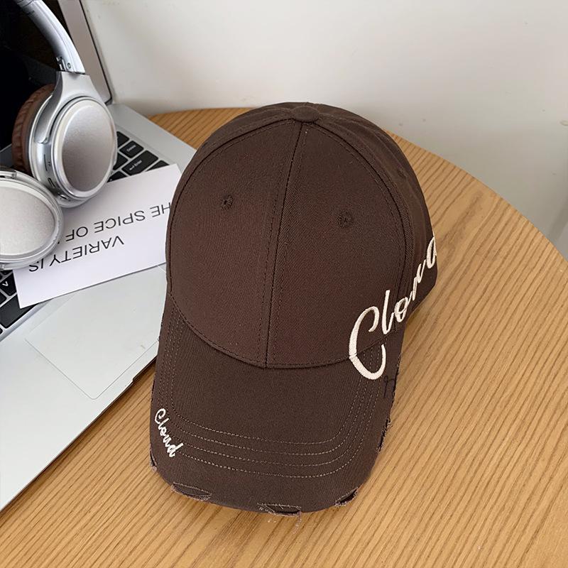 

2026 New Korean Style Letter Baseball Cap for Women Solid Black Hard Top Fashion Sun Hat Large Head Circumference Visor Caps Adjustable коричневий