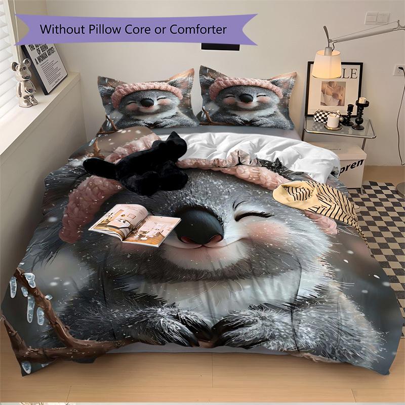 

3 шт. Зимняя страна чудес Коала Комплект постельного белья - Включает один пододеяльник и две наволочки (Без наполнения) - Праздничный подарок для декора спальни - Поли 135x200cm