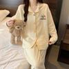 Women's Korean Style Thickened Cotton Pajama Set - Long Sleeve for Autumn/Winter, Simple Design, Home & Outdoor Wear.
