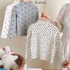 Children Girls Long-sleeved T-shirts Autumn Dot Print Infant Babys Girl Tops Turtleneck Bow Flower Toddler Kids Girls Undershirt