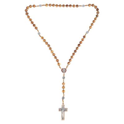 Handmade Wooden Rosary Necklace Cross Pendant Chain Necklaces Religious Jewelry