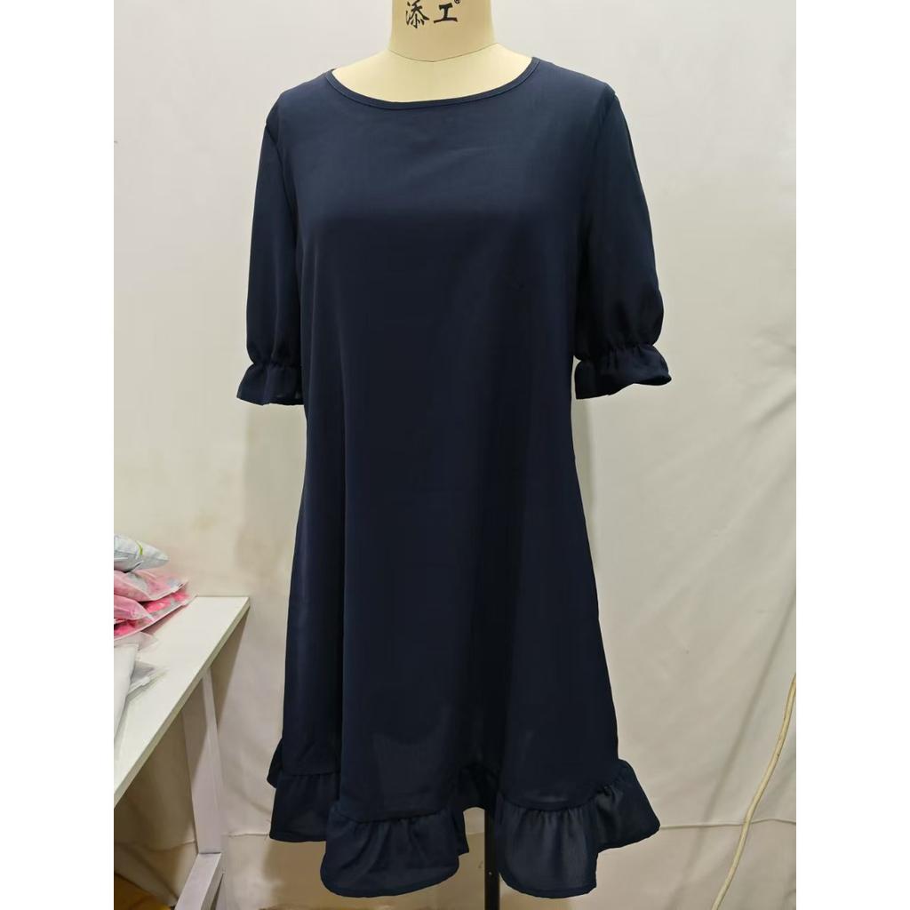 Spring Summer Women's Vintage Cotton Linen Dress, European American Style Solid Color Round Neck Half Sleeve Loose Flowy Midi Dress for Casual