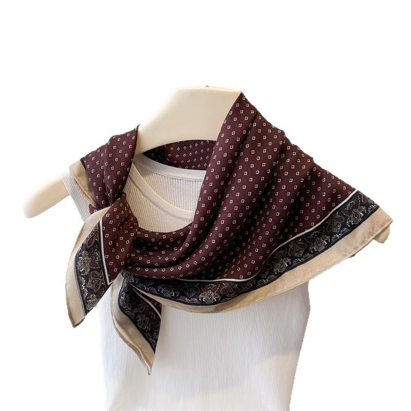 Polka Dot Style Herringbone Pattern Cotton And Linen Small Square Scarf Silk Scarf Imitation Velvet Headscarf Shawl Sun Protection Scarf Women'S Scarf
