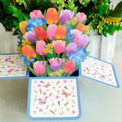 Wedding Anniversary for Birthday Greeting Card Paper Flowers Daisy/Carnation Rose/Lily/Sunflower/Tulip 3D Pops-up Bouquet