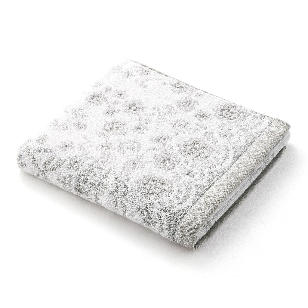 JILL STUART Dolce Bath Towel, Gray, Floral, No-Twist Fluffy Cotton, 58-1883350, Approx. 60 x 120 cm
