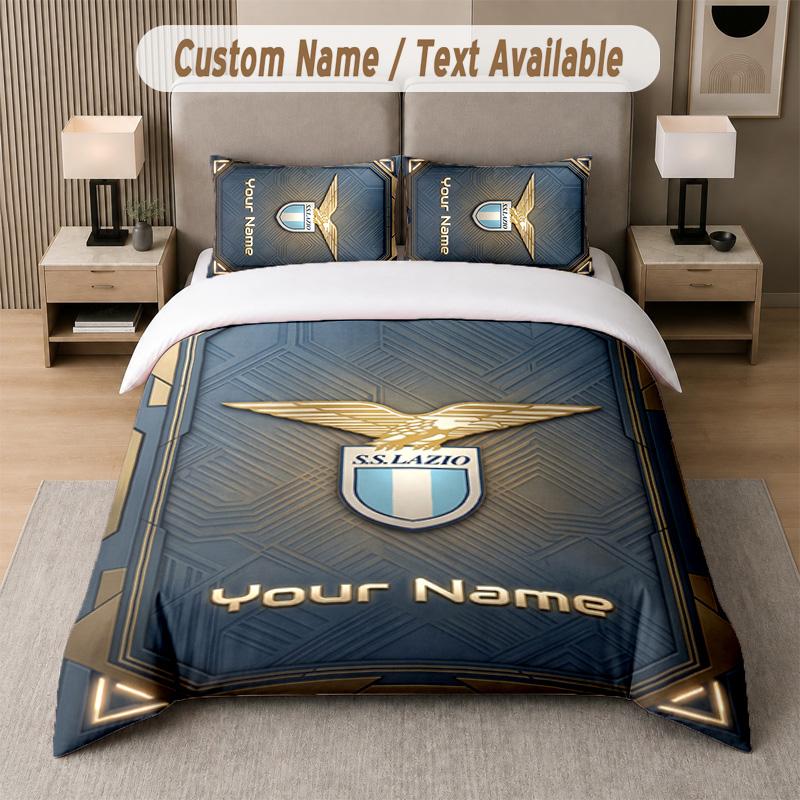 Ensemble de literie Design Lazio FC Texte personnalisé 1 Housse de couette & 2 Taies d'oreiller